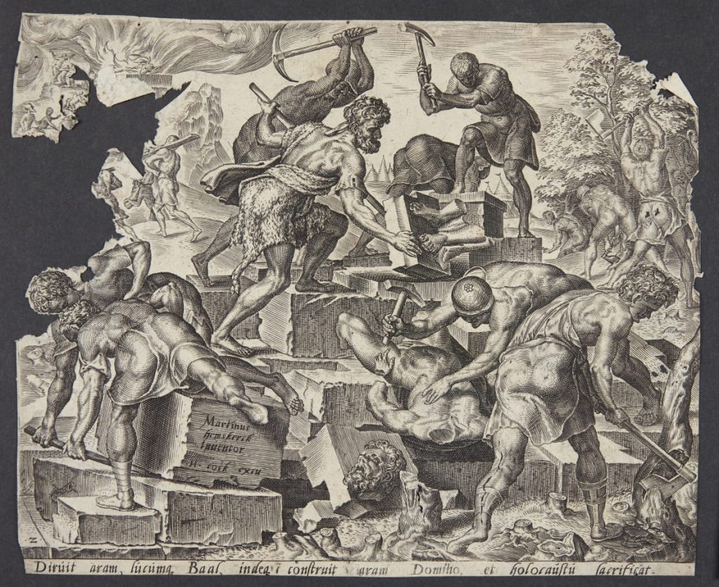 Ubekendt efter Maarten van Heemskerck Gideon and his men destroying the altar of Baal MeisterDrucke 1273059
